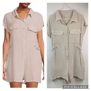 Saks: Vintage Havana textured romper snap front adjustable waist beachy boho EUC